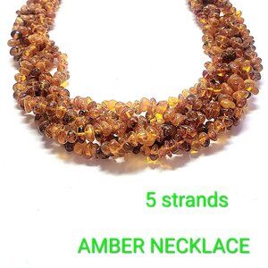 Amber Multistrand (5 strands) Necklace , Ambre Miel, Cognac  Collier 5 Cordes
